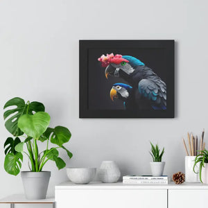 Parrot Birds Horizontal Frame with Vibrant Paint Accents - Dipaliz - Posters Prints & Visual Artwork
