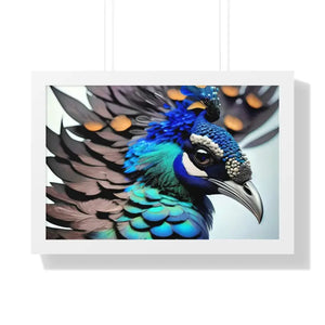 Stunning Peacock Bird Horizontal Frame - Vibrant Wall Art - Dipaliz - 24″ x 16″ / White - Posters Prints & Visual