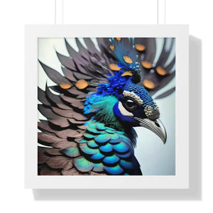 Stunning Peacock Bird Horizontal Frame - Vibrant Wall Art - Dipaliz - 16″ x / White - Posters Prints & Visual Artwork