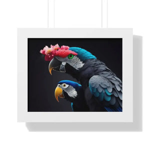 Parrot Birds Horizontal Frame with Vibrant Paint Accents - Dipaliz - 14″ x 11″ / White - Posters Prints & Visual Artwork