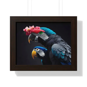 Parrot Birds Horizontal Frame with Vibrant Paint Accents - Dipaliz - 14″ x 11″ / Walnut - Posters Prints & Visual