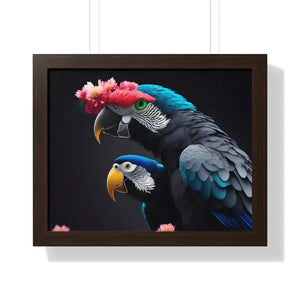 Parrot Birds Horizontal Frame with Vibrant Paint Accents - Dipaliz - 20’’ x 16’’ / Walnut - Posters Prints & Visual