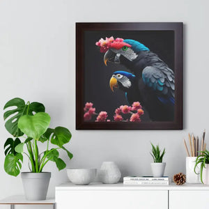 Parrot Birds Horizontal Frame with Vibrant Paint Accents - Dipaliz - 16″ x / Walnut - Posters Prints & Visual Artwork
