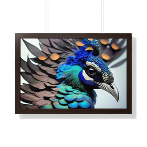 Stunning Peacock Bird Horizontal Frame - Vibrant Wall Art - Dipaliz - 30’’ x 20’’ / Walnut - Posters Prints & Visual