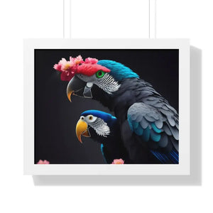 Parrot Birds Horizontal Frame with Vibrant Paint Accents - Dipaliz - 20’’ x 16’’ / White - Posters Prints & Visual