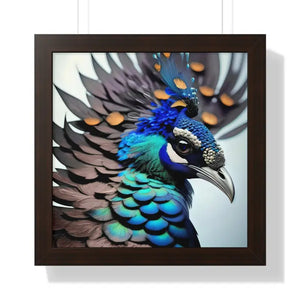 Stunning Peacock Bird Horizontal Frame - Vibrant Wall Art - Dipaliz - 16″ x / Walnut - Posters Prints & Visual Artwork