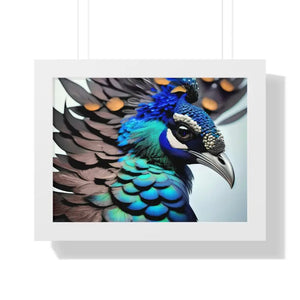 Stunning Peacock Bird Horizontal Frame - Vibrant Wall Art - Dipaliz - 16″ x 12″ / White - Posters Prints & Visual