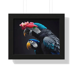 Parrot Birds Horizontal Frame with Vibrant Paint Accents - Dipaliz - 14″ x 11″ / Black - Posters Prints & Visual Artwork