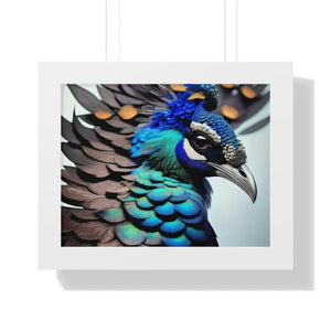 Stunning Peacock Bird Horizontal Frame - Vibrant Wall Art - Dipaliz - 14″ x 11″ / White - Posters Prints & Visual