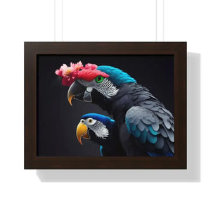 Parrot Birds Horizontal Frame with Vibrant Paint Accents - Dipaliz - 16″ x 12″ / Walnut - Posters Prints & Visual