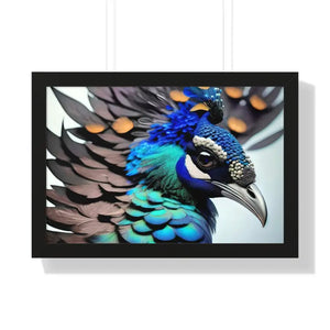 Stunning Peacock Bird Horizontal Frame - Vibrant Wall Art - Dipaliz - 24″ x 16″ / Black - Posters Prints & Visual