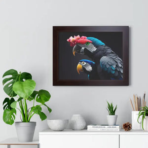 Parrot Birds Horizontal Frame with Vibrant Paint Accents - Dipaliz - Posters Prints & Visual Artwork