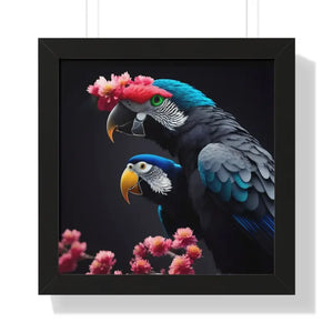 Parrot Birds Horizontal Frame with Vibrant Paint Accents - Dipaliz - 16″ x / Black - Posters Prints & Visual Artwork