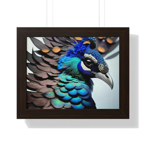 Stunning Peacock Bird Horizontal Frame - Vibrant Wall Art - Dipaliz - 14″ x 11″ / Walnut - Posters Prints & Visual