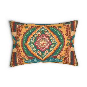 Spun Polyester Lumbar Pillow - Vibrant Indian Pattern - Dipaliz - 20’’ × 14’’ - Pillows