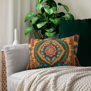 Spun Polyester Lumbar Pillow - Vibrant Indian Pattern - Dipaliz - 20’’ × 14’’ - Pillows