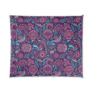 Indian Pattern Comforter Fuchsia Blue Ethnic Style Dipaliz - 104’’ × 88’’ - Quilts & Comforters