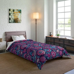 Indian Pattern Comforter - Fuchsia Blue Ethnic Cozy Blanket - Dipaliz - 68’’ × 92’’ - Quilts & Comforters