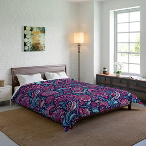 Indian Pattern Comforter Fuchsia Blue Ethnic Style Dipaliz - Quilts & Comforters