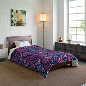 Indian Pattern Comforter Fuchsia Blue Ethnic Style Dipaliz - Quilts & Comforters