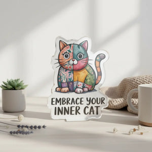 Dipaliz Inner Cat Colorful Patchwork Vinyl Decal Sticker - Sculptures & Statues