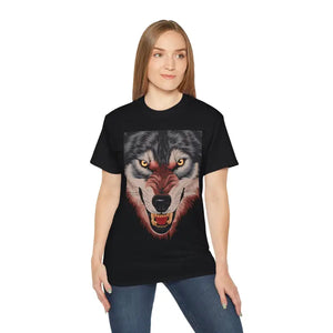 Unisex Ultra Cotton Tee Fierce Wolf Print Bold Graphics Dipaliz - T-shirts