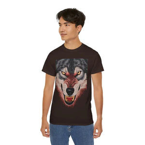 Unisex Ultra Cotton Tee Fierce Wolf Print Bold Graphics Dipaliz - T-shirts