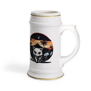 Mug - Japanese Cat Samurai Beer Stein 22oz Ceramic White - Dipaliz