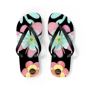 Shoes - Unisex Flip Flops Large Beautiful Flowers Beach Style Dipaliz m / Black Sole