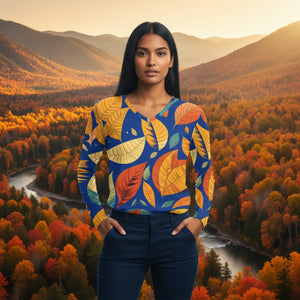 Autumn Leaves Pattern Women’s Long Sleeve V-neck Shirt (aop) - T-shirts