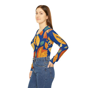 Autumn Leaves Pattern Women’s Long Sleeve V-neck Shirt (aop) - T-shirts