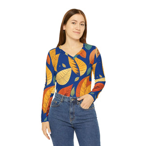 Autumn Leaves Pattern Women’s Long Sleeve V-neck Shirt (aop) - T-shirts