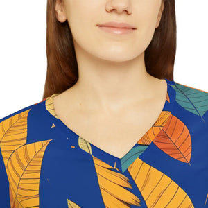 Autumn Leaves Pattern Women’s Long Sleeve V-neck Shirt (aop) - T-shirts