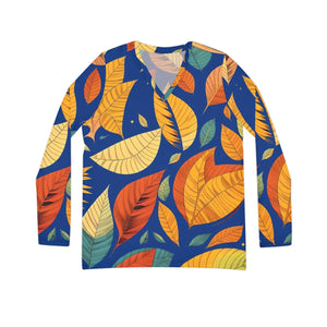 Autumn Leaves Pattern Women’s Long Sleeve V-neck Shirt (aop) - T-shirts