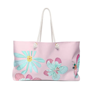 Oversized Polyester Weekender Bag - Large Flowers Pink Design - Dipaliz - 24’’ × 13’’ - Bags