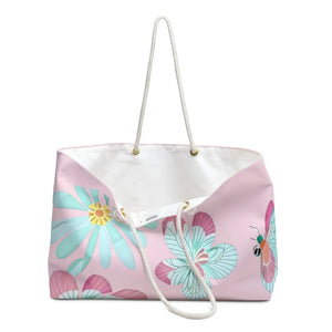 Oversized Polyester Weekender Bag - Large Flowers Pink Design - Dipaliz - 24’’ × 13’’ - Bags