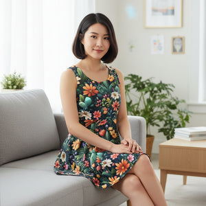 Large Flowers Skater Dress – Eco Friendly Dipaliz - Dresses - s