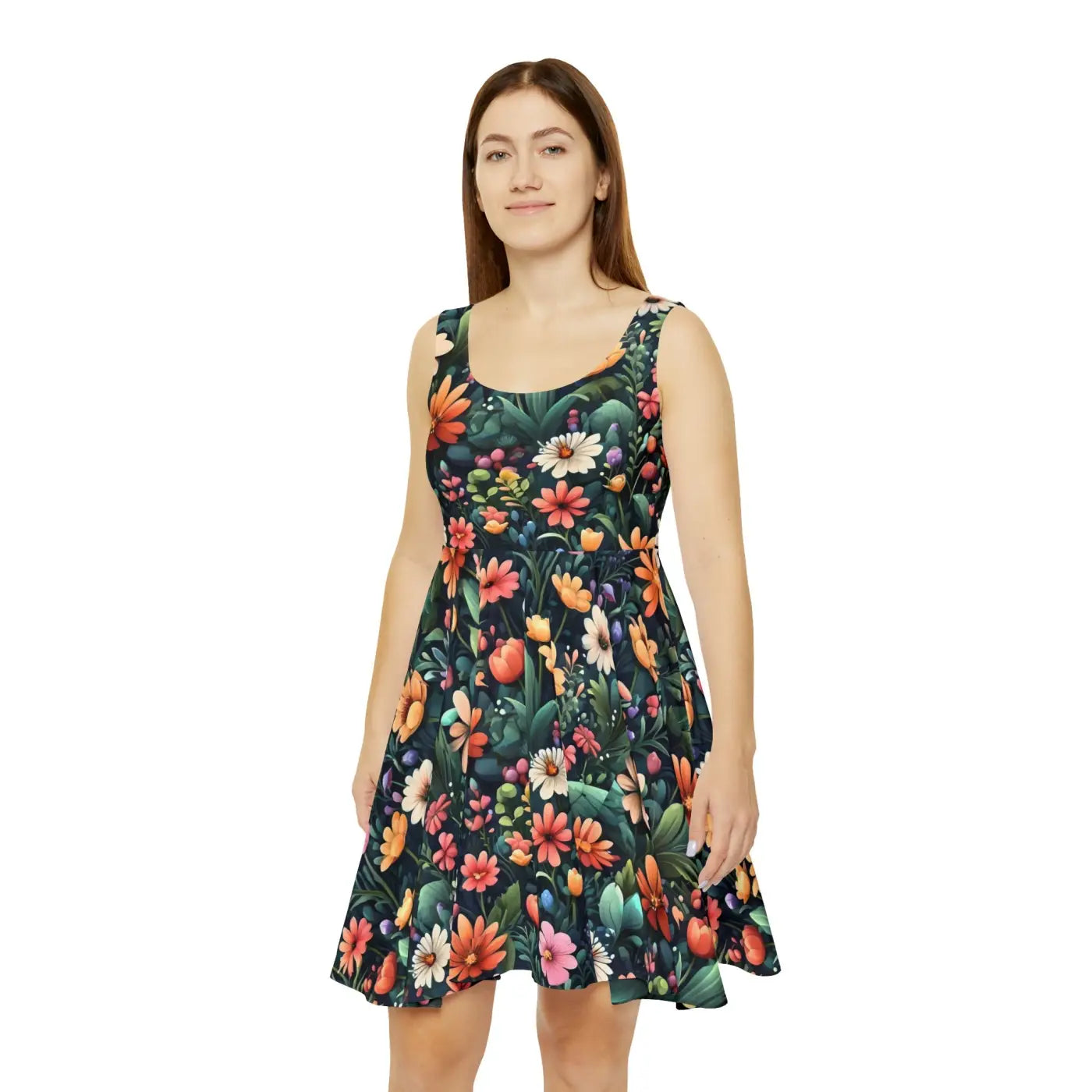 Womens Skater Dress Large Flowers Brunch | Dipaliz M