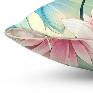 Cyan Floral Pattern – Spun Polyester Square - Dipaliz - Throw Pillows