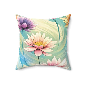 Cyan Floral Pattern – Spun Polyester Square - Dipaliz - Throw Pillows