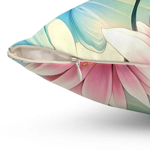 Cyan Floral Pattern – Spun Polyester Square - Dipaliz - Throw Pillows