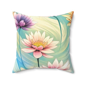 Cyan Floral Pattern – Spun Polyester Square - Dipaliz - Throw Pillows