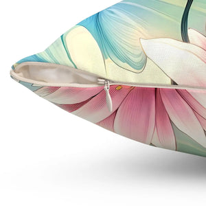 Cyan Floral Pattern – Spun Polyester Square - Dipaliz - Throw Pillows