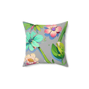 Cyan Floral Pattern – Spun Polyester Square - Dipaliz - Throw Pillows