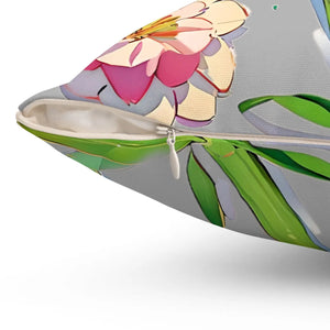 Cyan Floral Pattern – Spun Polyester Square - Dipaliz - Throw Pillows