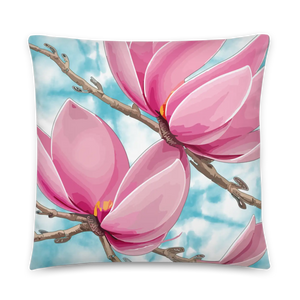 Large Pink Magnolia Pillow – Soft Floral - Dipaliz - Throw Pillows
