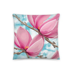 Large Pink Magnolia Pillow – Soft Floral - Dipaliz - Throw Pillows