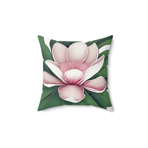 Large Pink Magnolia Polyester Square Pillow - Dipaliz - Throw Pillows