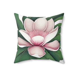 Large Pink Magnolia Polyester Square Pillow - Dipaliz - Throw Pillows