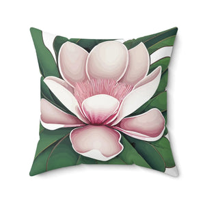 Large Pink Magnolia Polyester Square Pillow - Dipaliz - Throw Pillows